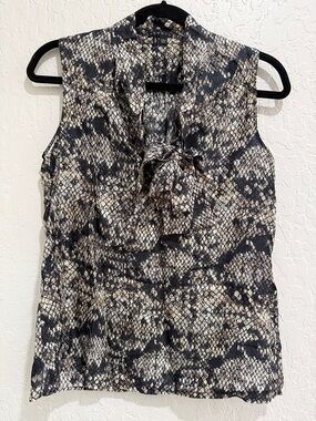 Theory 100% Silk Sleeveless Tie Neck Snake Print Top